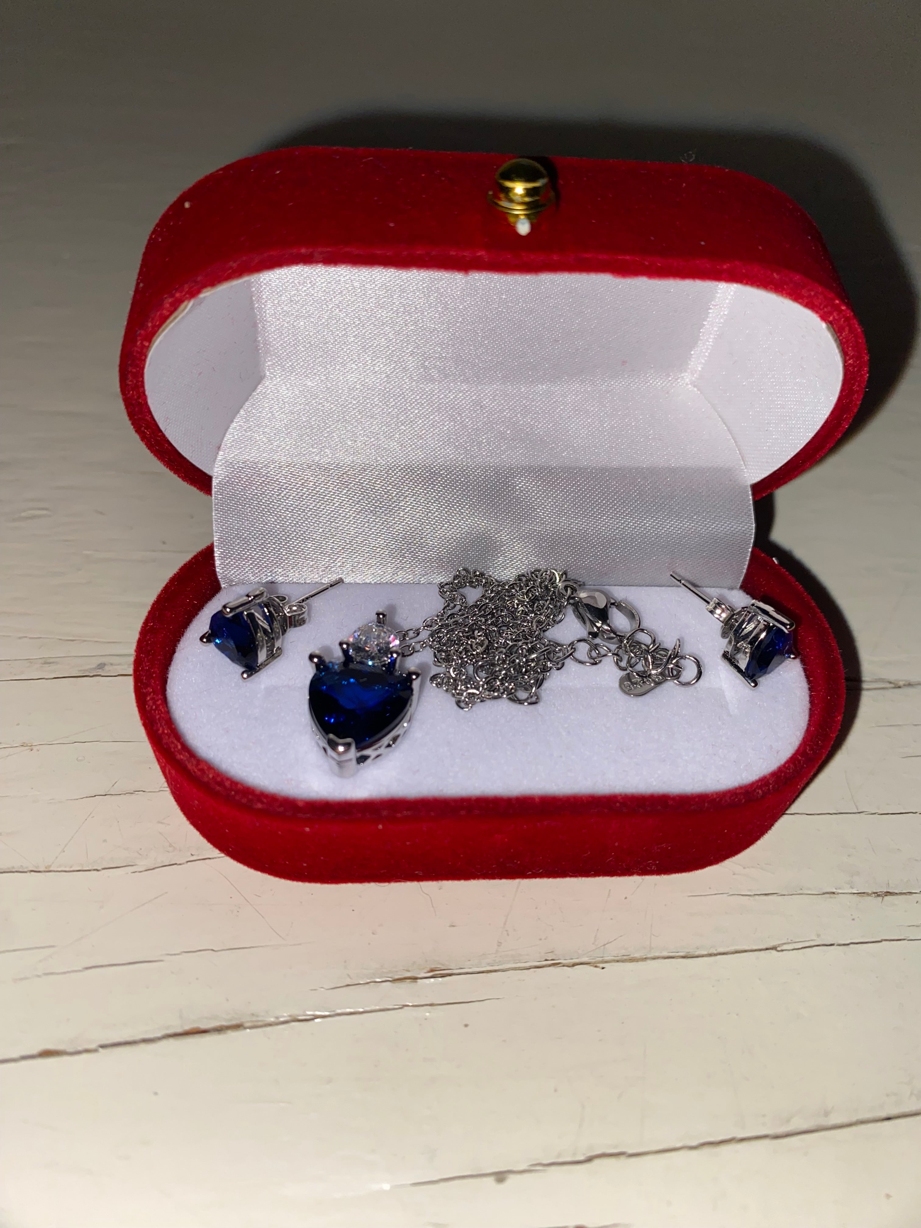 .925 Blue Glass Necklace and Earring Set
