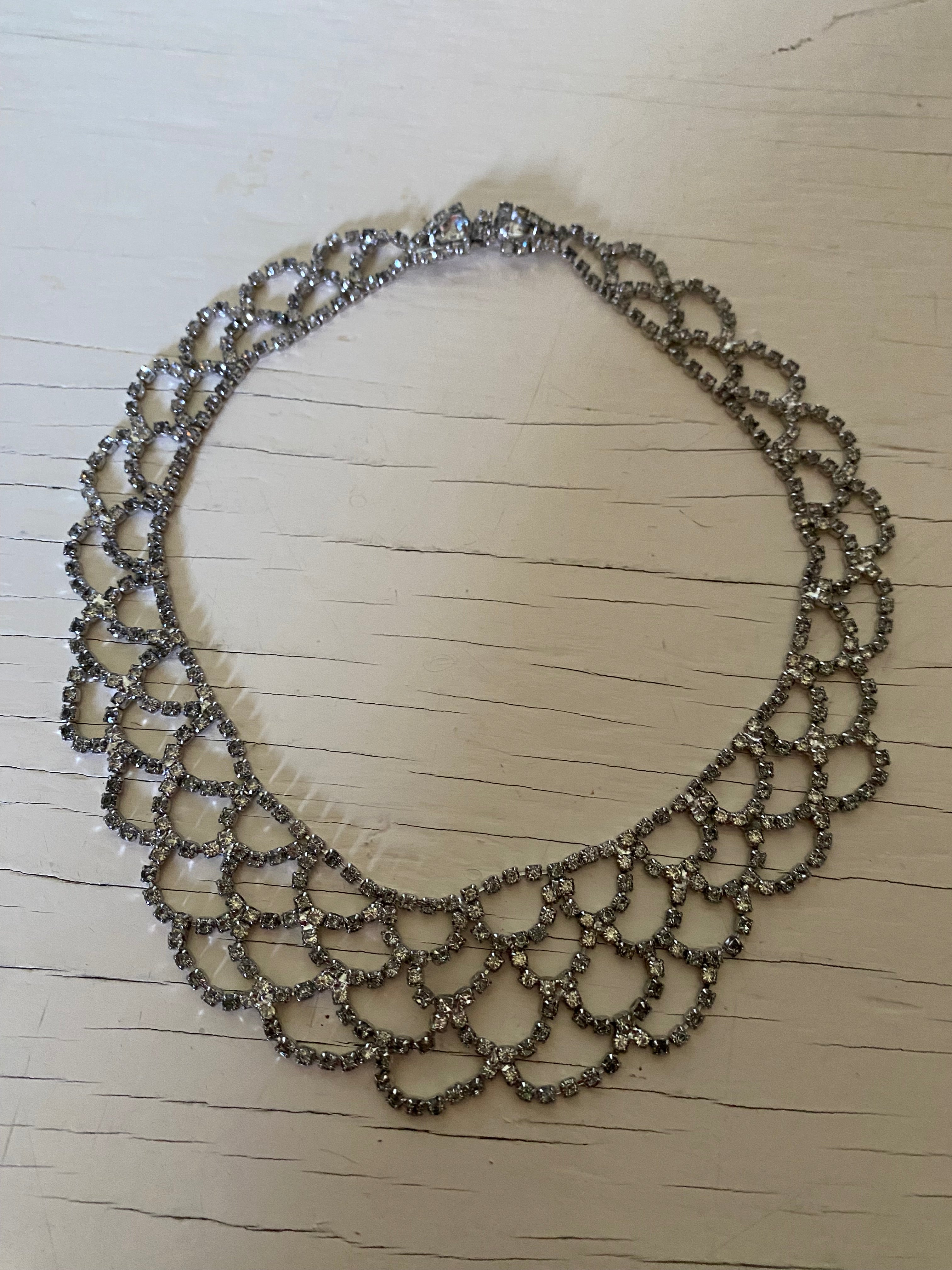 Vintage Rhinestone Scalloped Necklace