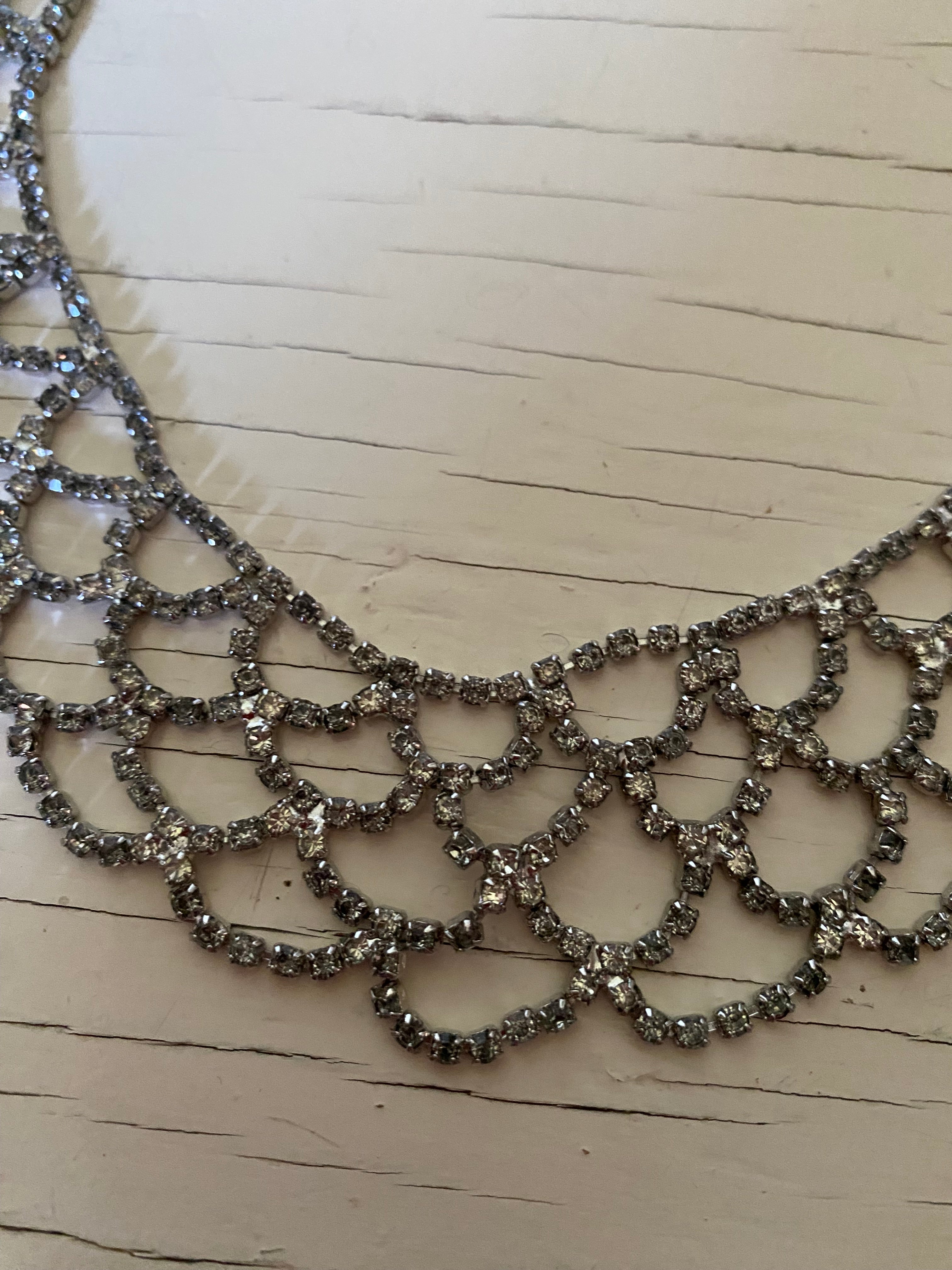 Vintage Rhinestone Scalloped Necklace