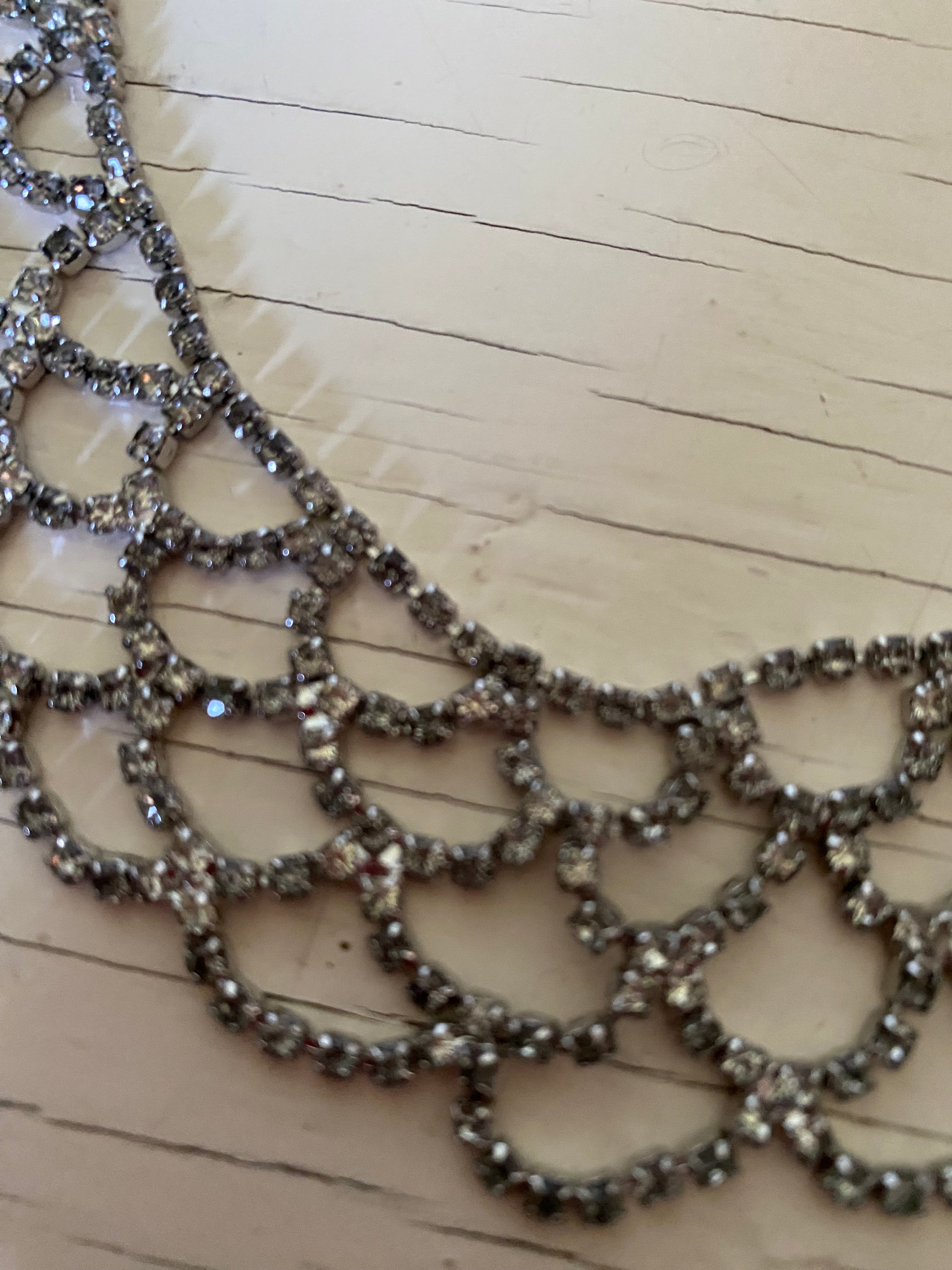 Vintage Rhinestone Scalloped Necklace