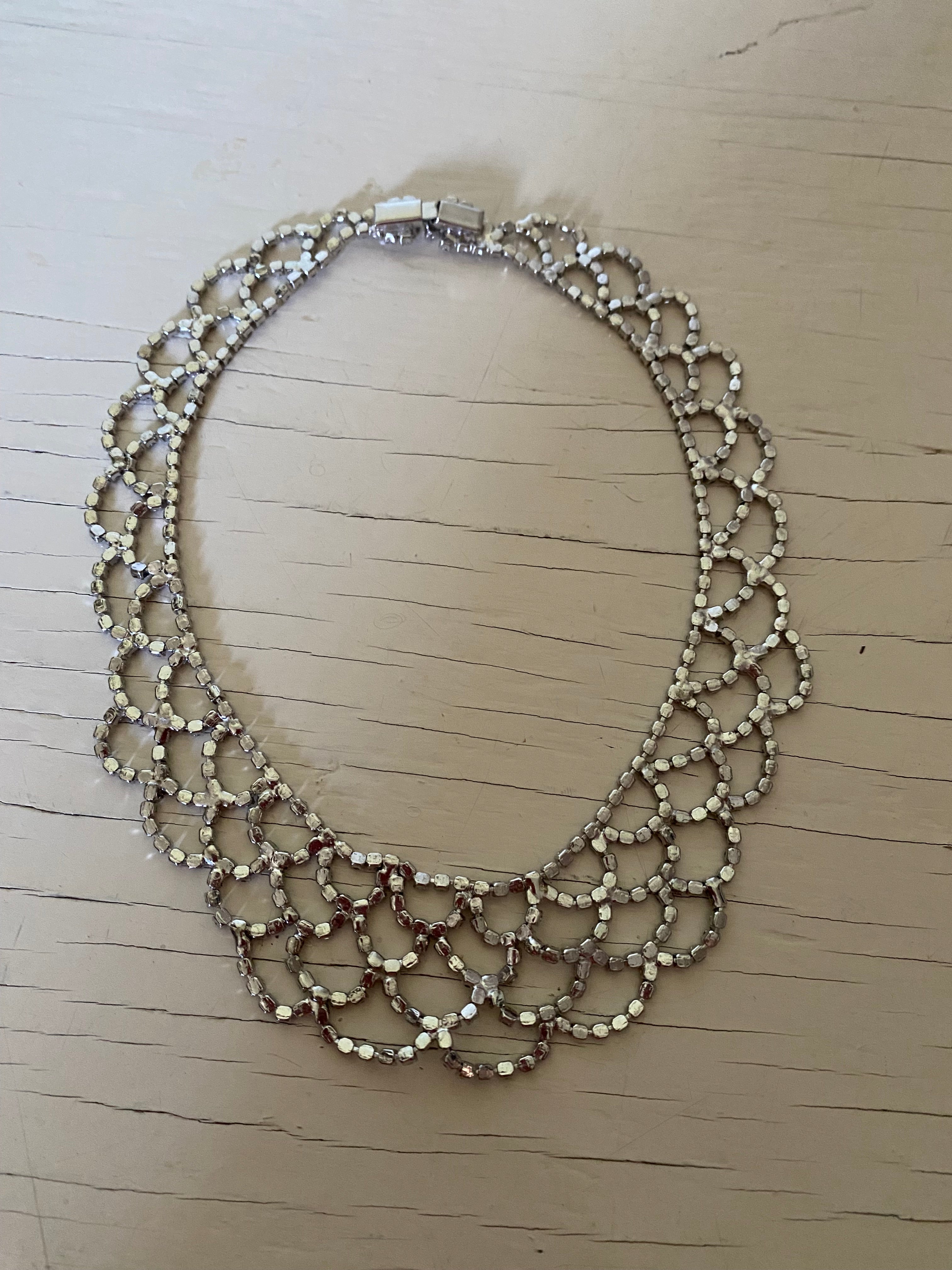 Vintage Rhinestone Scalloped Necklace