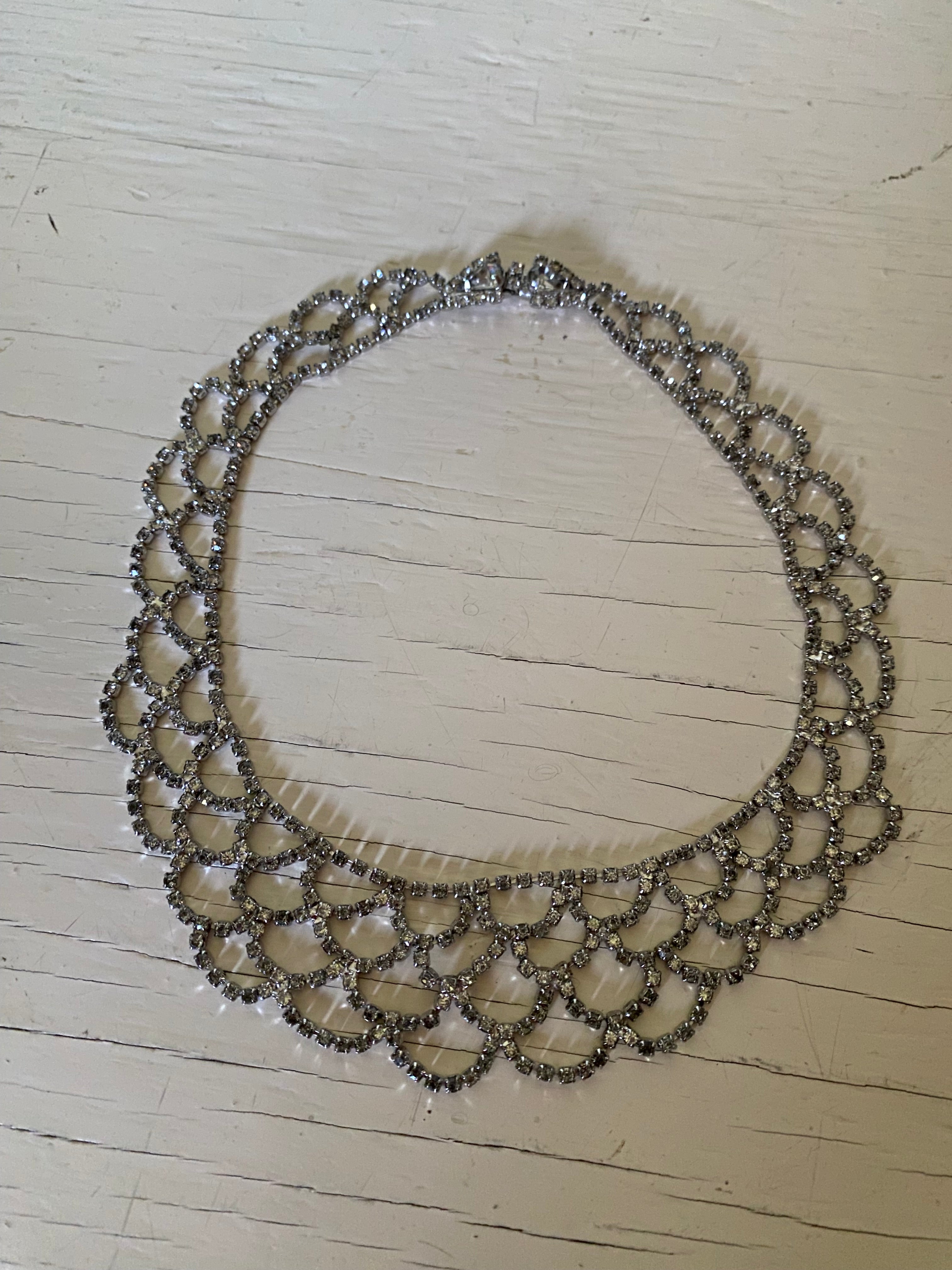 Vintage Rhinestone Scalloped Necklace
