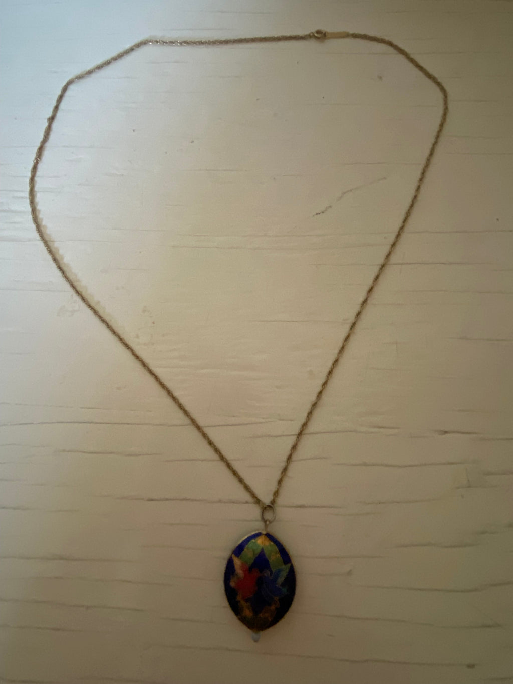 Vintage Cloisonné Pendant on Chain
