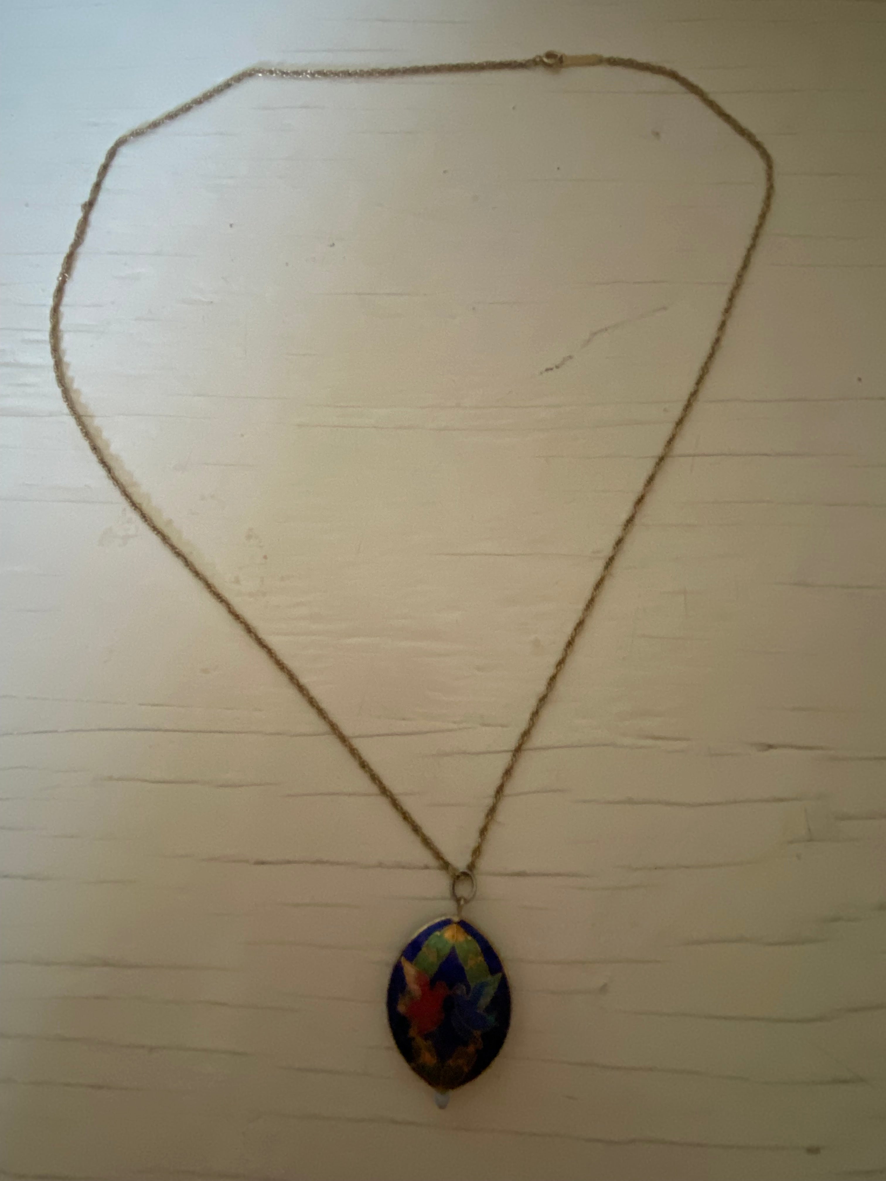 Vintage Cloisonné Pendant on Chain
