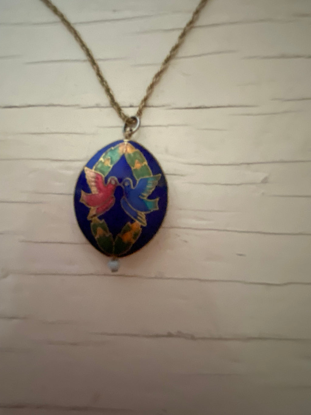 Vintage Cloisonné Pendant on Chain