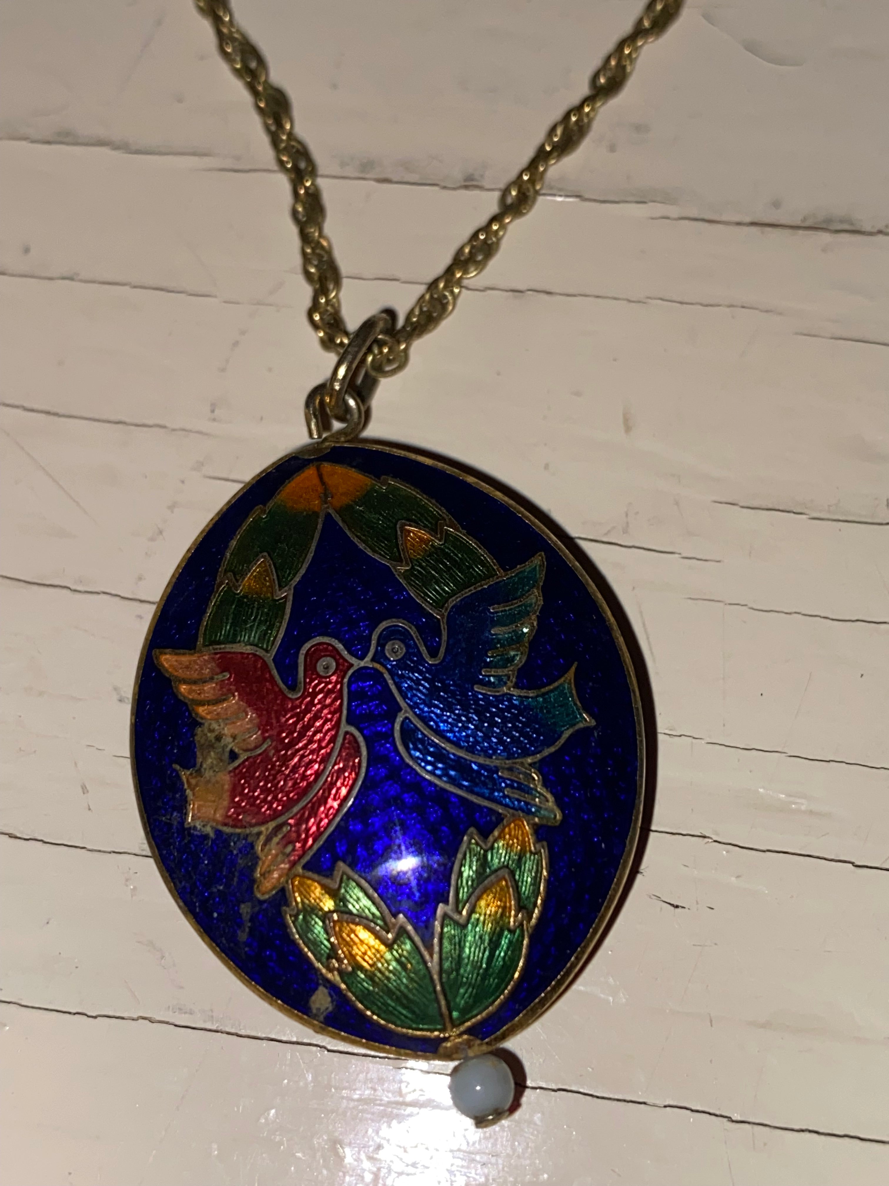 Vintage Cloisonné Pendant on Chain