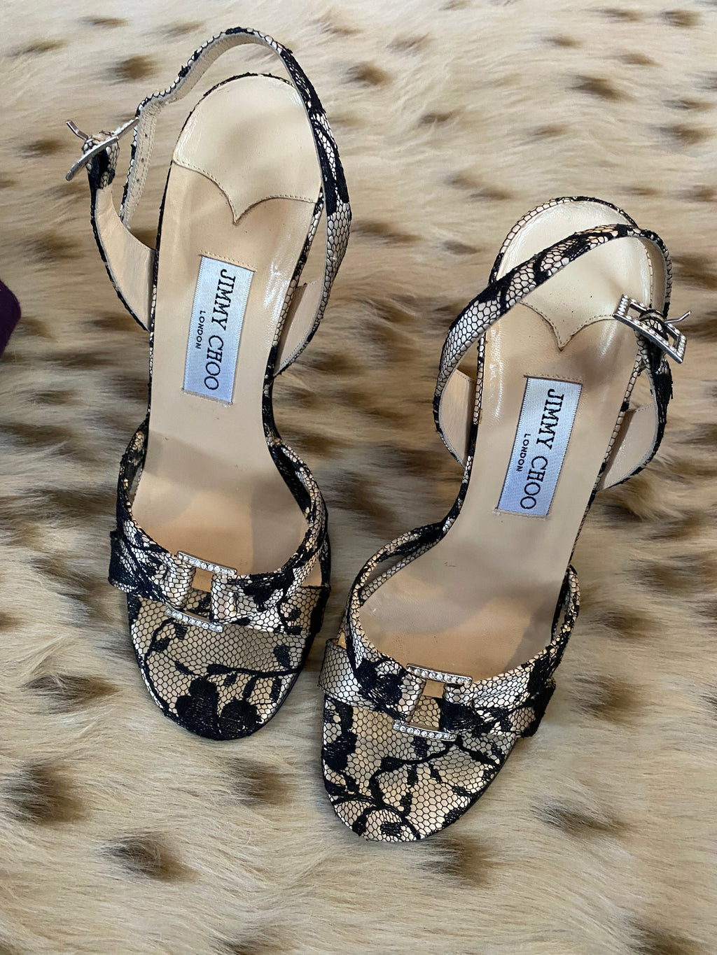 Jimmy Choo Pink Satin and Black Lace Stilettos