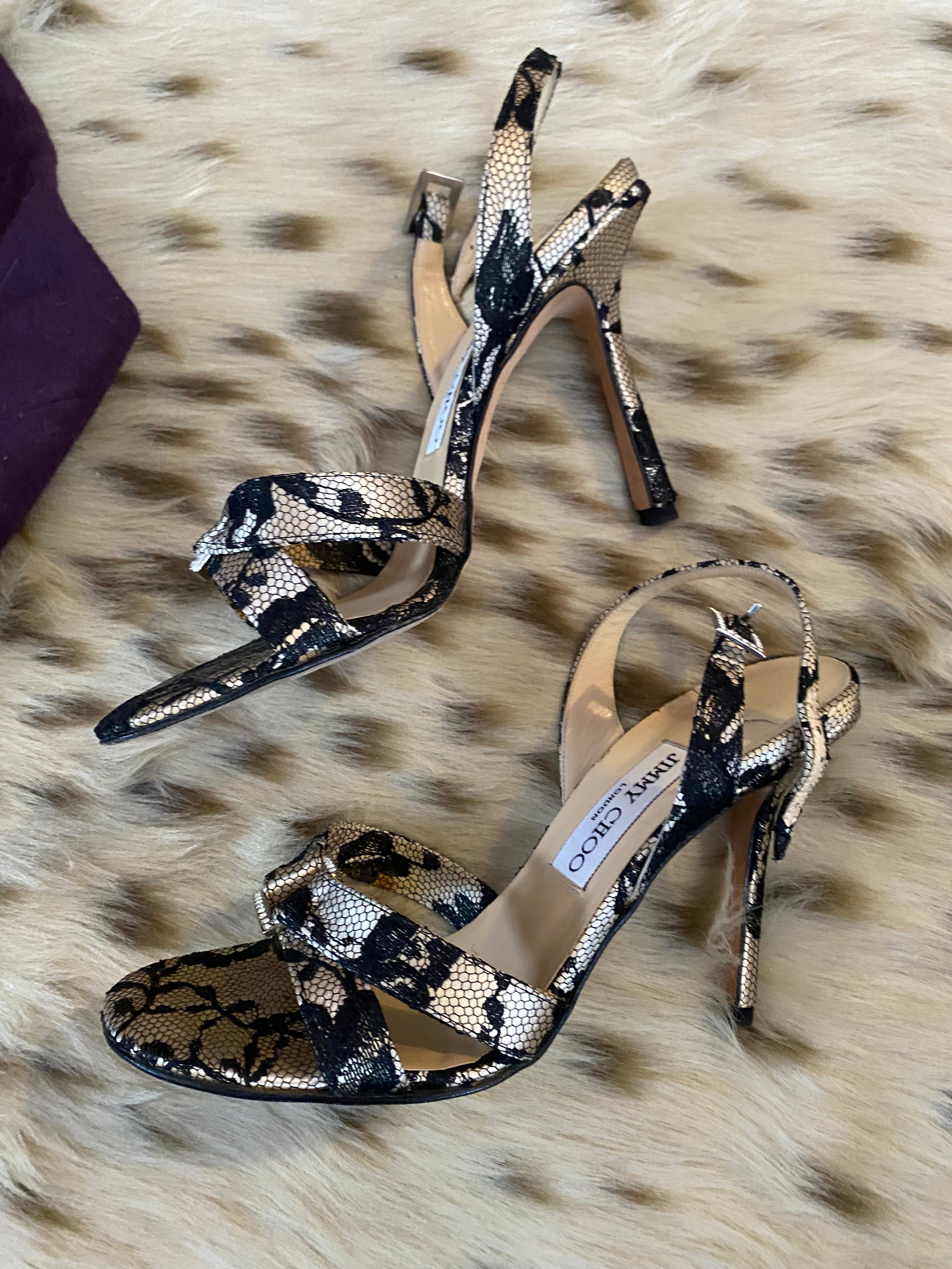 Jimmy Choo Pink Satin and Black Lace Stilettos