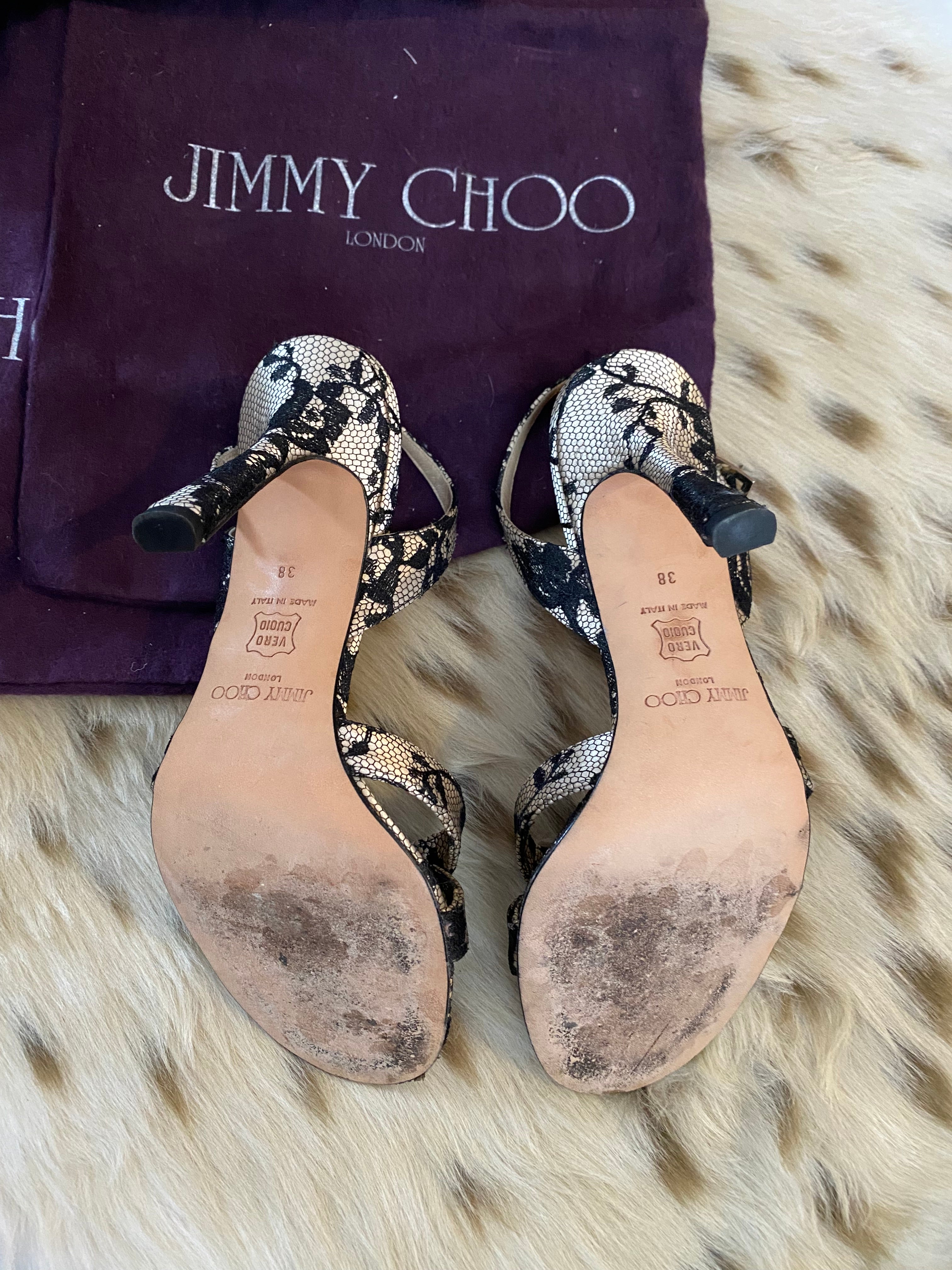 Jimmy Choo Pink Satin and Black Lace Stilettos