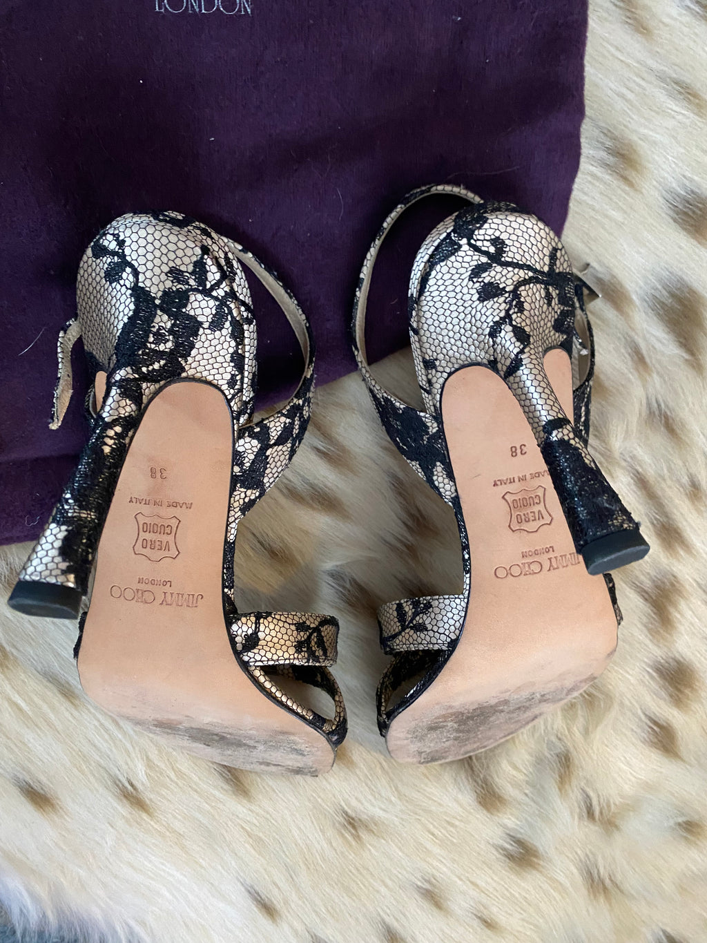 Jimmy Choo Pink Satin and Black Lace Stilettos