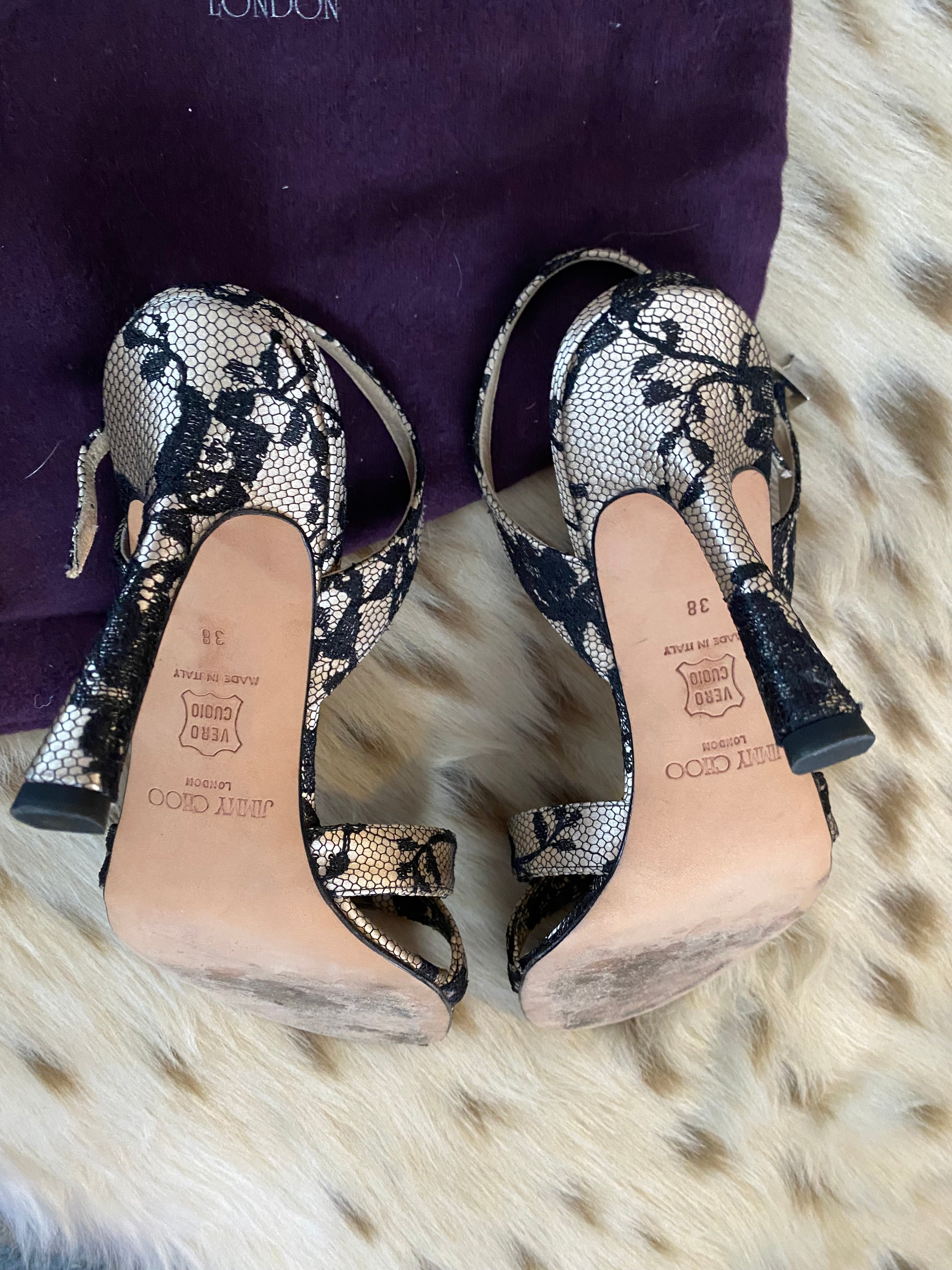 Jimmy Choo Pink Satin and Black Lace Stilettos