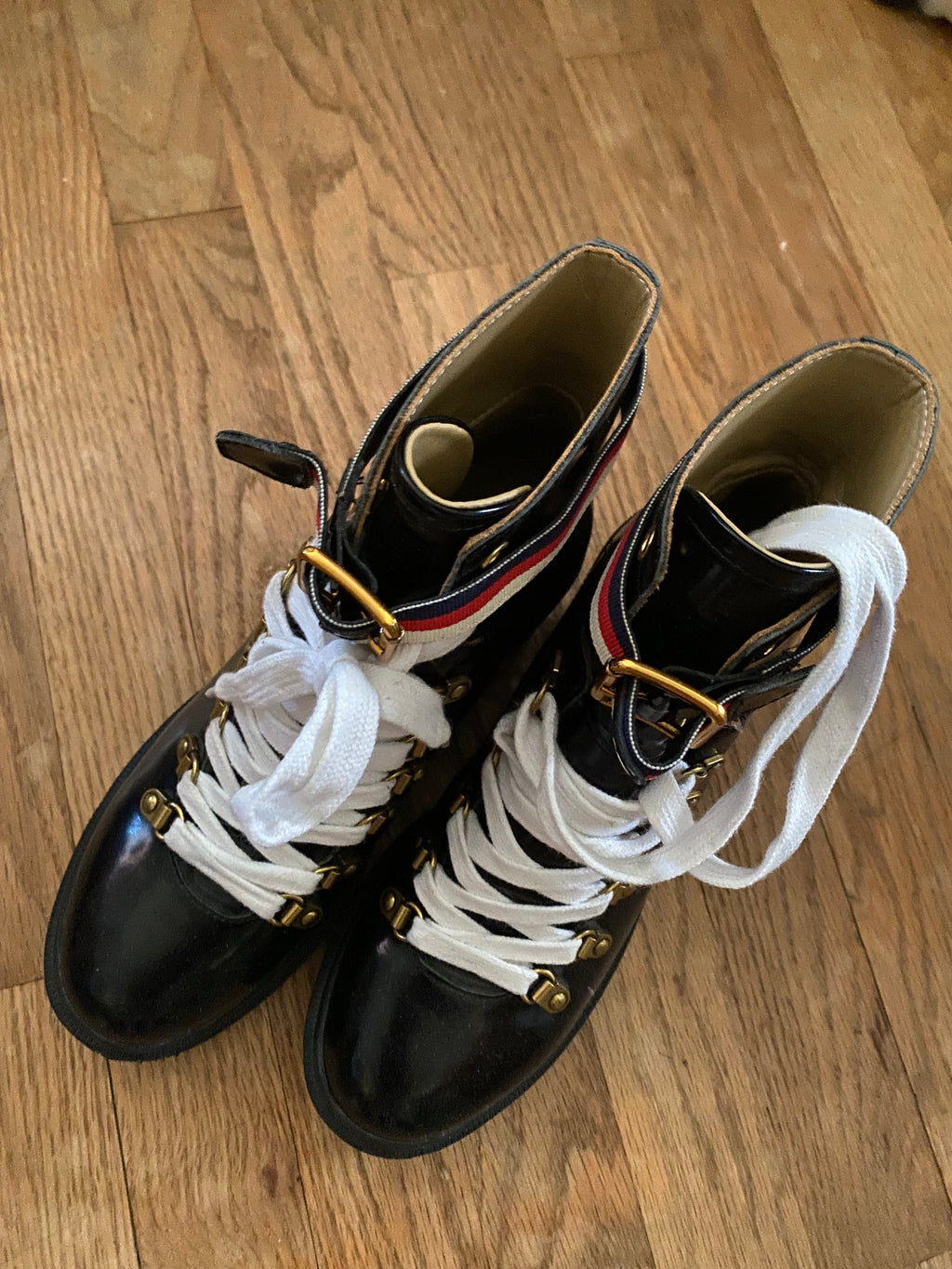 Gucci Sylvie Web Combat Moto Boots 38