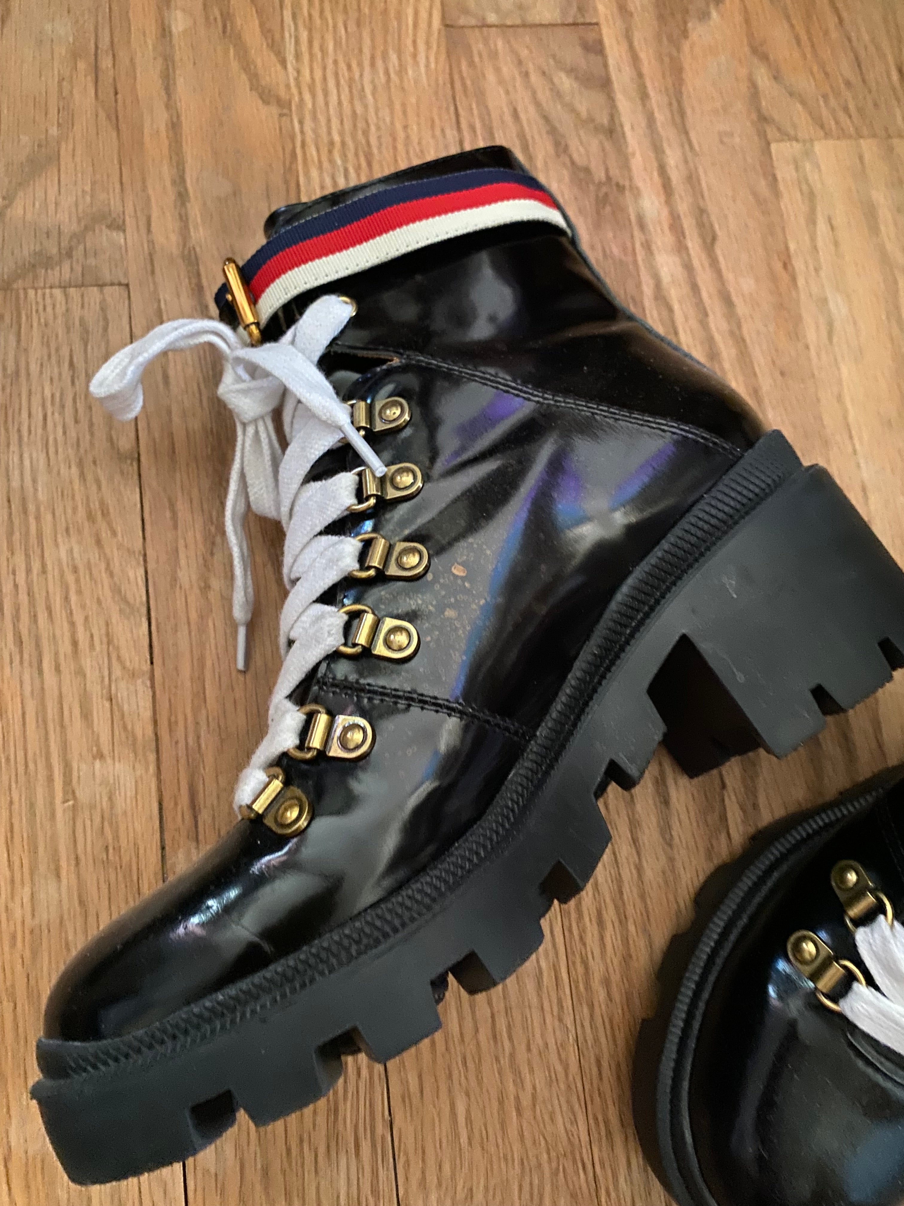 Gucci Sylvie Web Combat Moto Boots 38