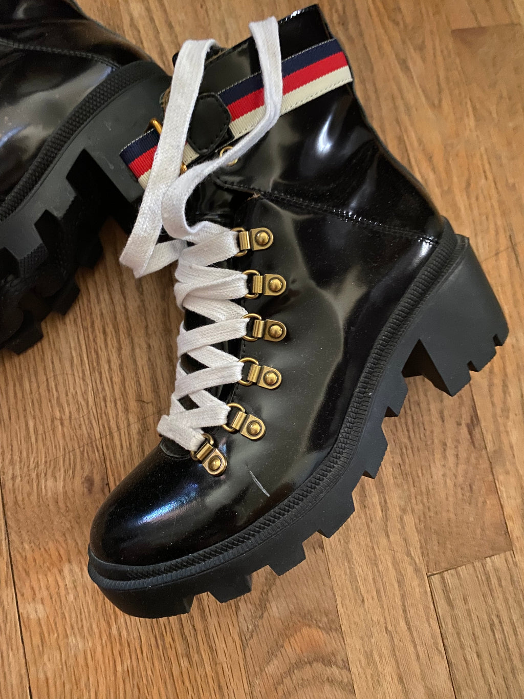 Gucci Sylvie Web Combat Moto Boots 38