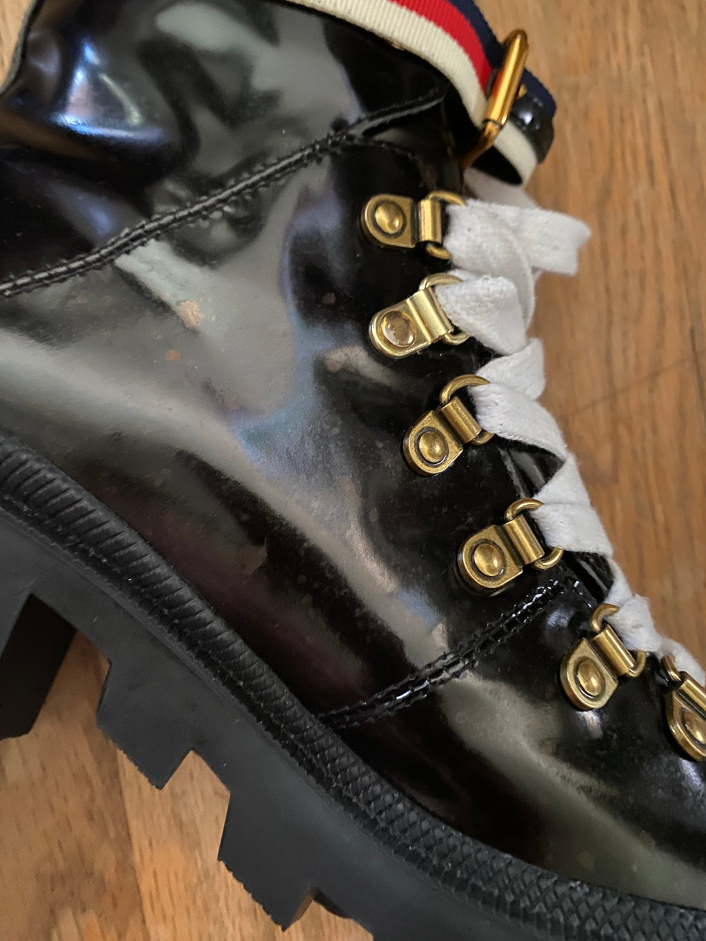 Gucci Sylvie Web Combat Moto Boots 38