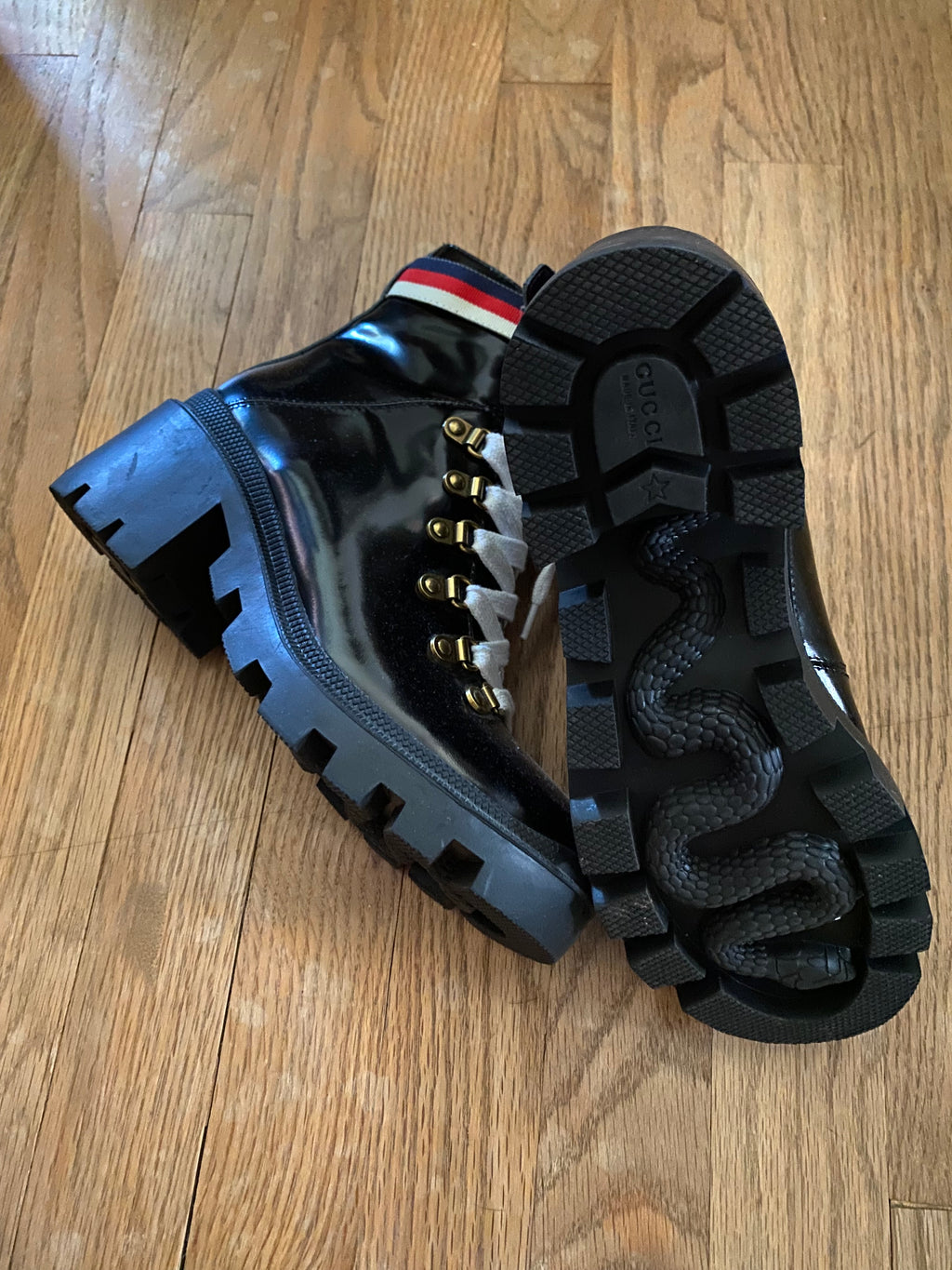 Gucci Sylvie Web Combat Moto Boots 38