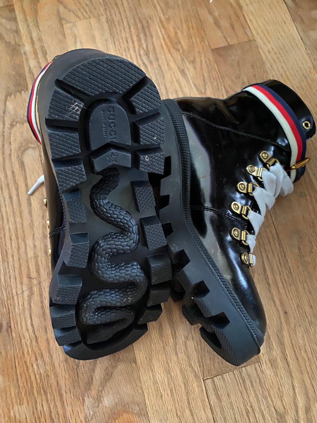 Gucci Sylvie Web Combat Moto Boots 38