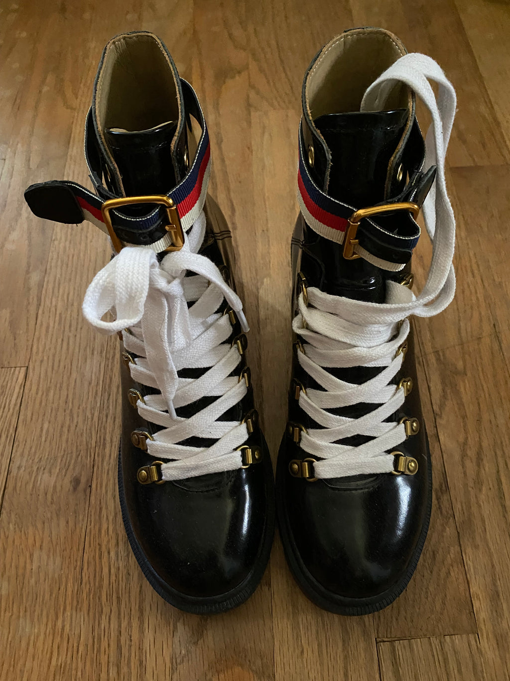 Gucci Sylvie Web Combat Moto Boots 38